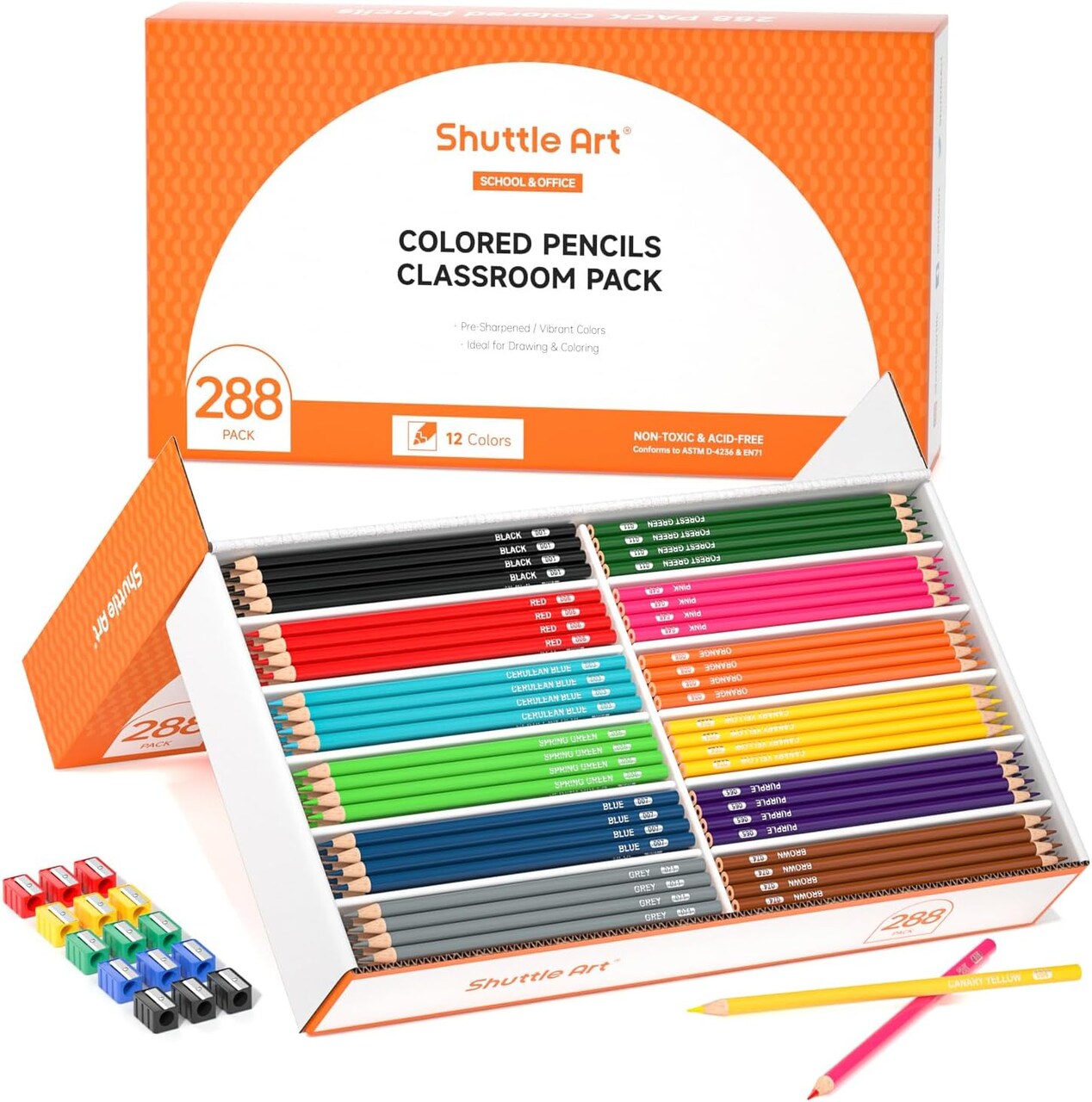 288 PCS Colored Pencils Bulk, 12 Assorted Colors, Pre-sharpened Colored Pencils for Kids with Sharpeners, Bulk Pack School Supplies for Teachers & Students